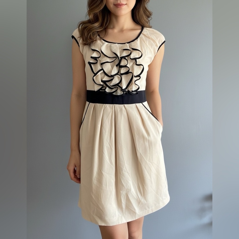 Ark & Co Cream Pleated Embellished Sheath Mini Dress